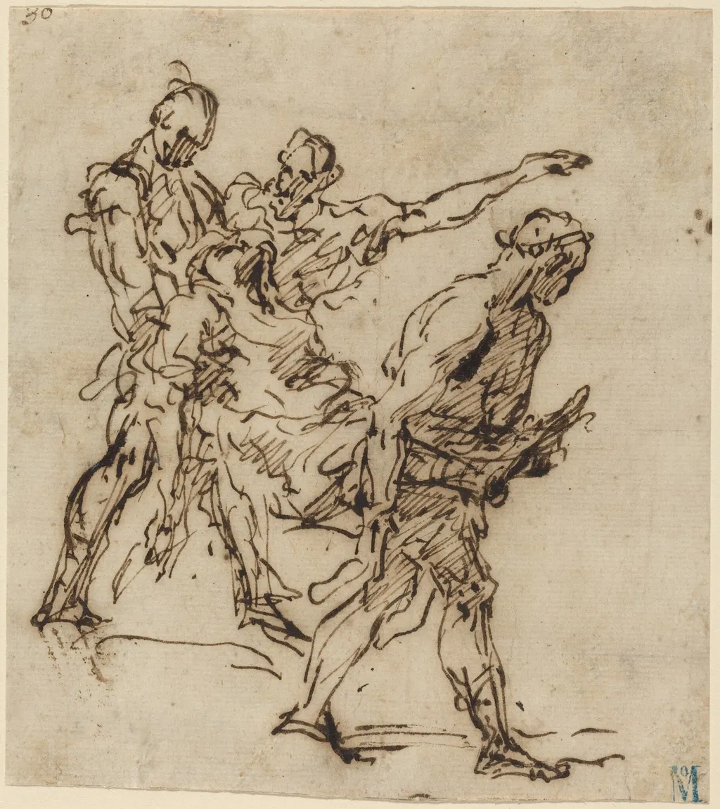 Figures Carrying a Body, by Italian 17th Century, ink