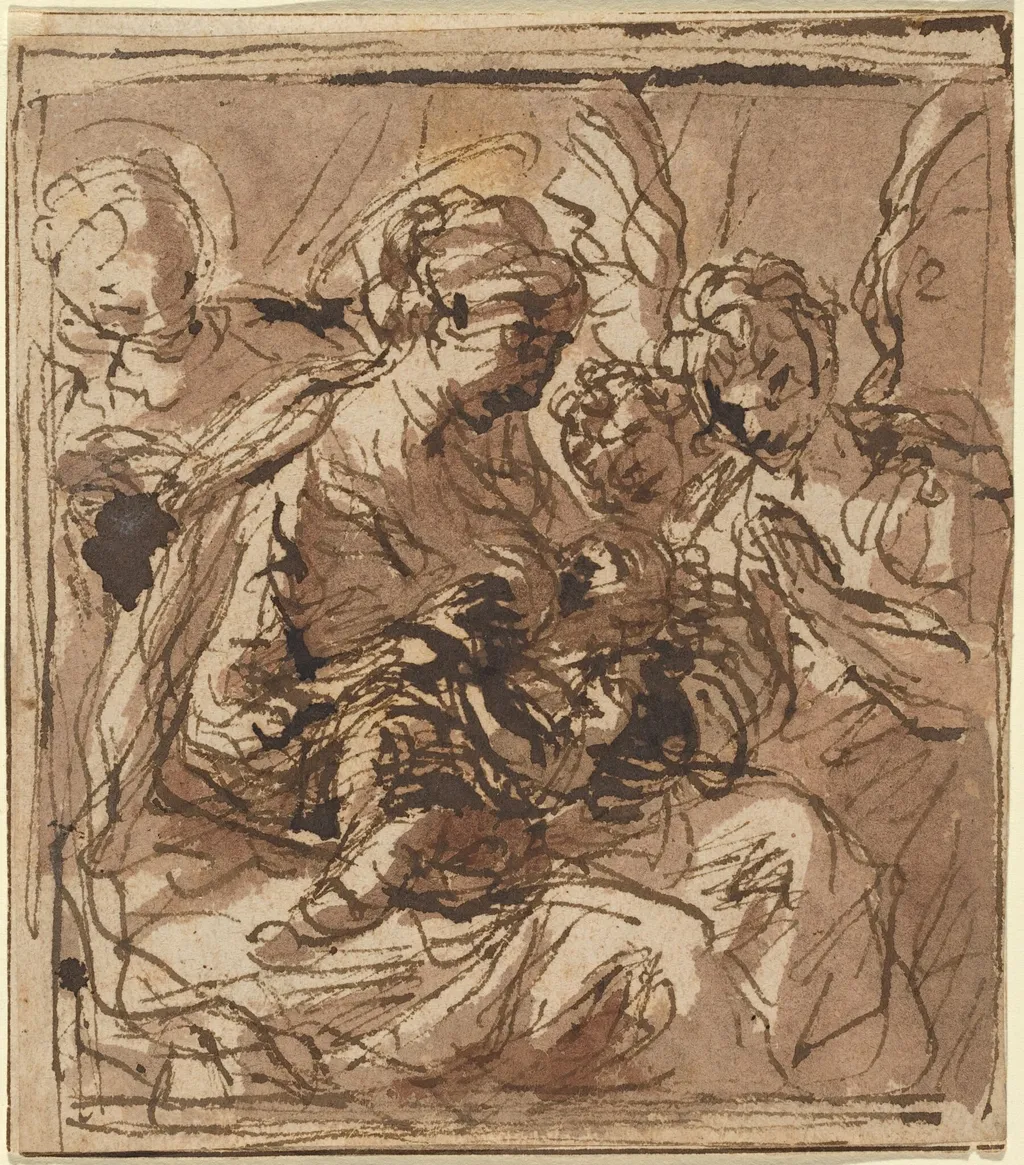 Holy Family, by Italian 17th Century, ink, 1601