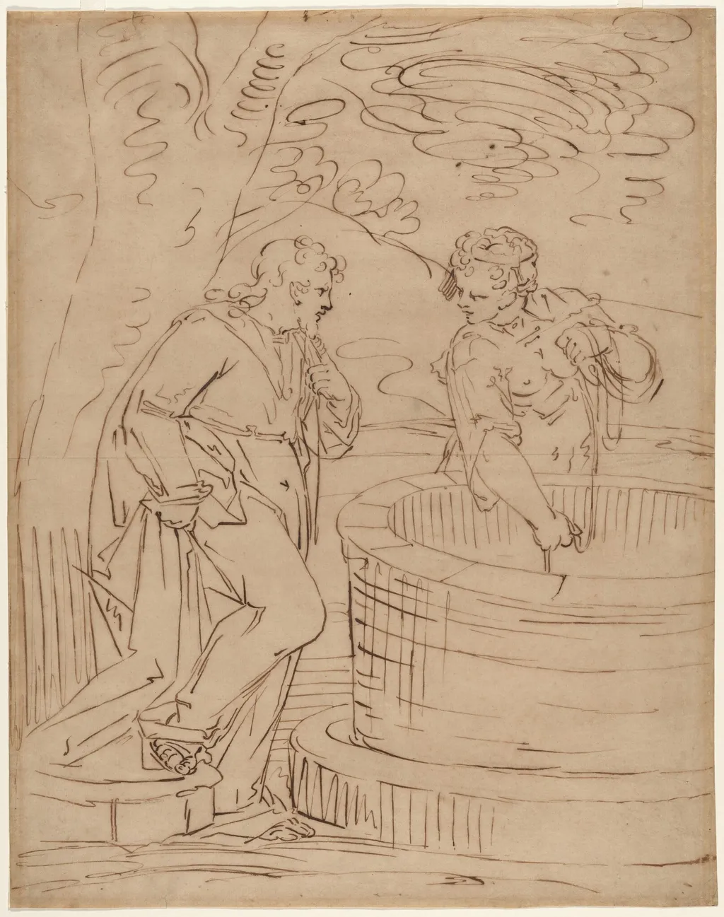 Rebecca at the Well, by Italian 17th Century, ink