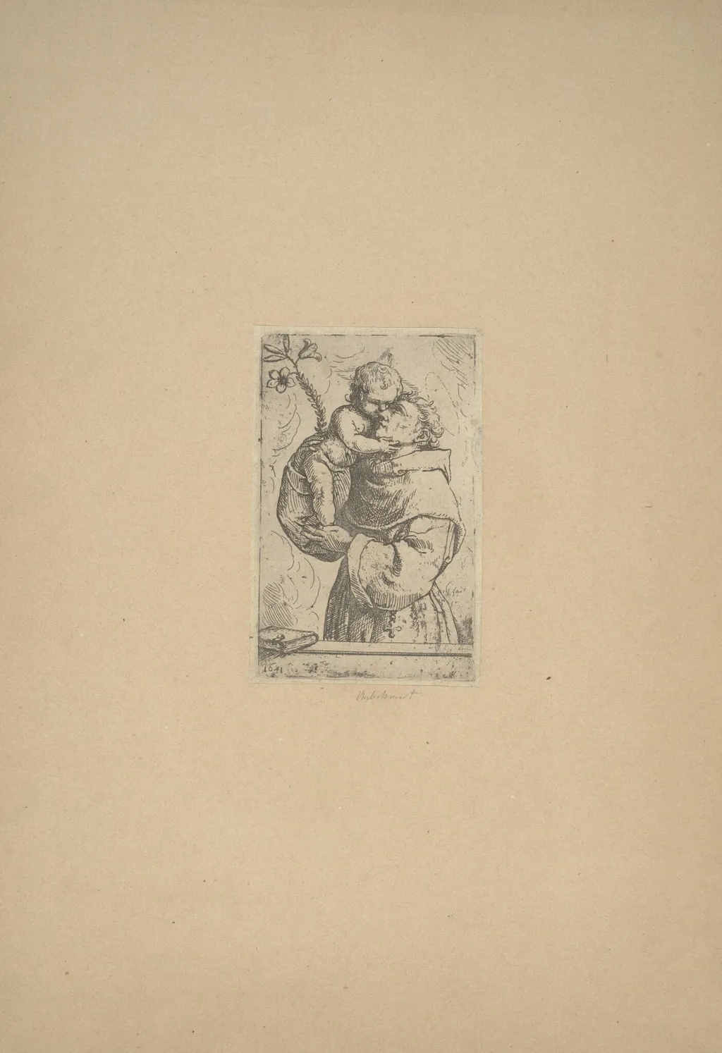 Saint Anthony with the Christ Child, by Italian 17th Century, ink