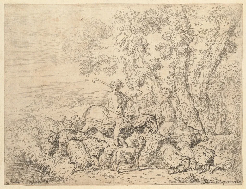 Shepherd on Horseback, by Italian 17th Century, ink