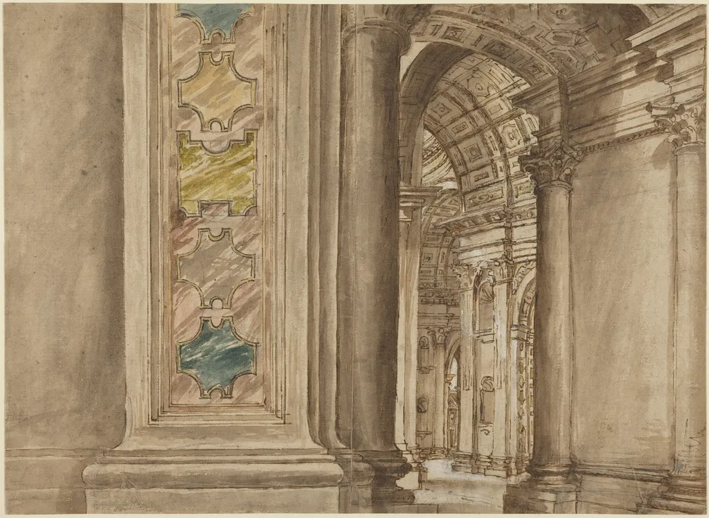 The Interior of Saint Peter's, Rome, by Italian 17th Century, ink, 1601