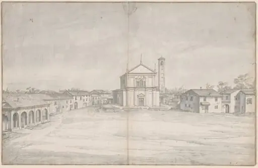 A Town Center with a Church, by Italian 18th Century