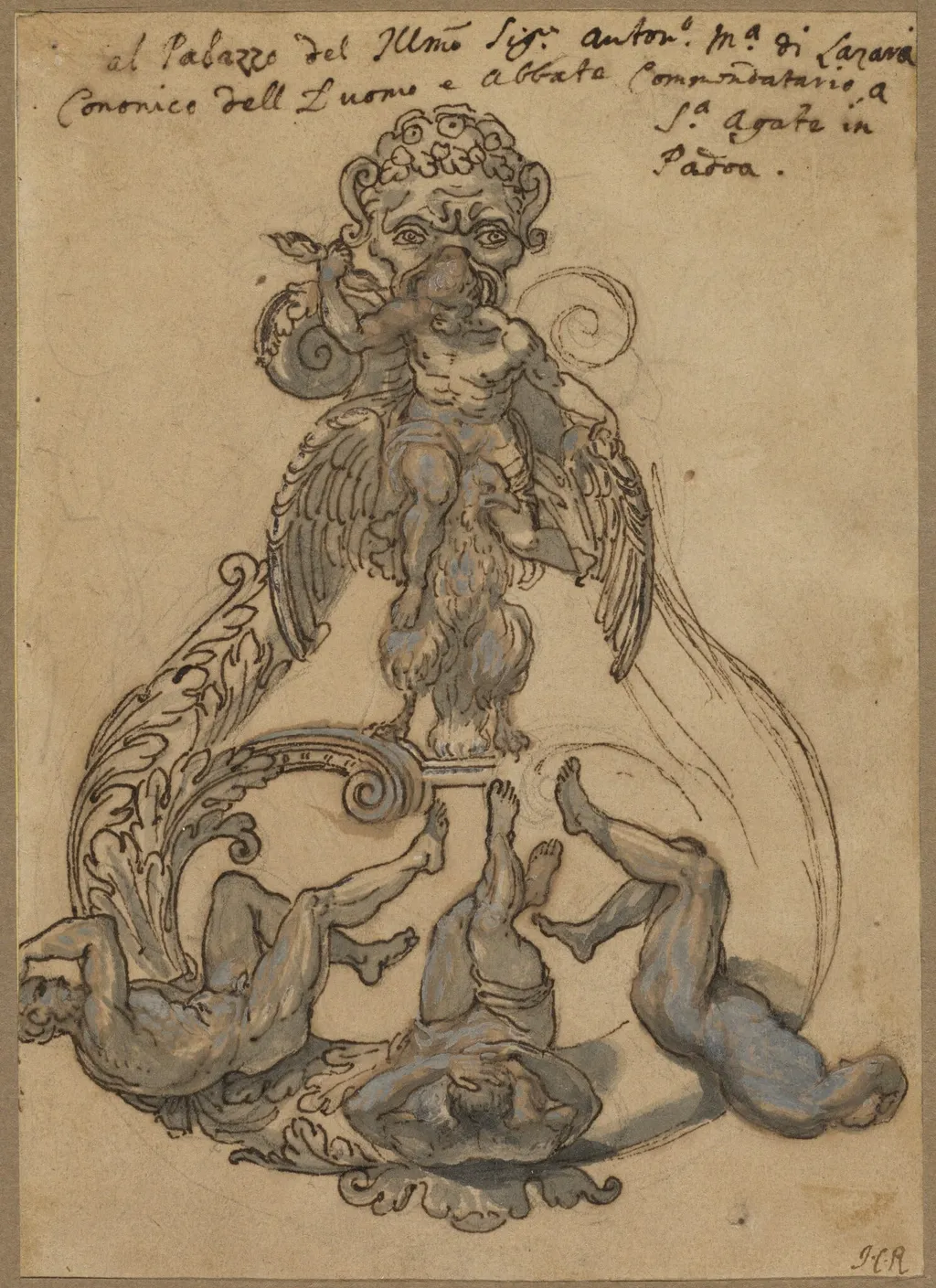 Door Knocker with Zeus Vanguishing Giants, by Italian 18th Century, ink, 1700