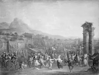 Italian Landscape with Carnival and Comedians