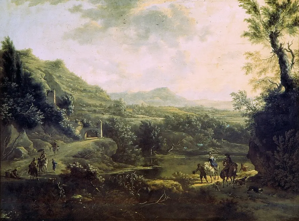 Italian landscape with fortress on the rocks