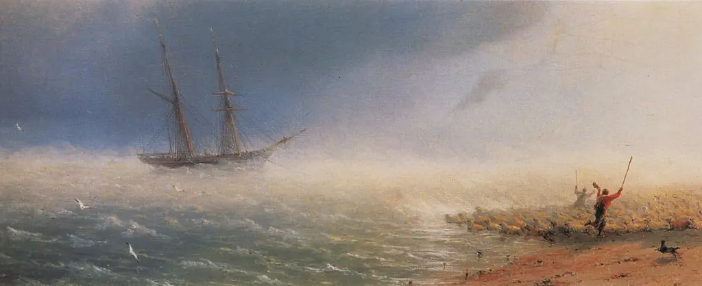 Sheep driven by the storm into the sea., by Ivan Aivazovsky