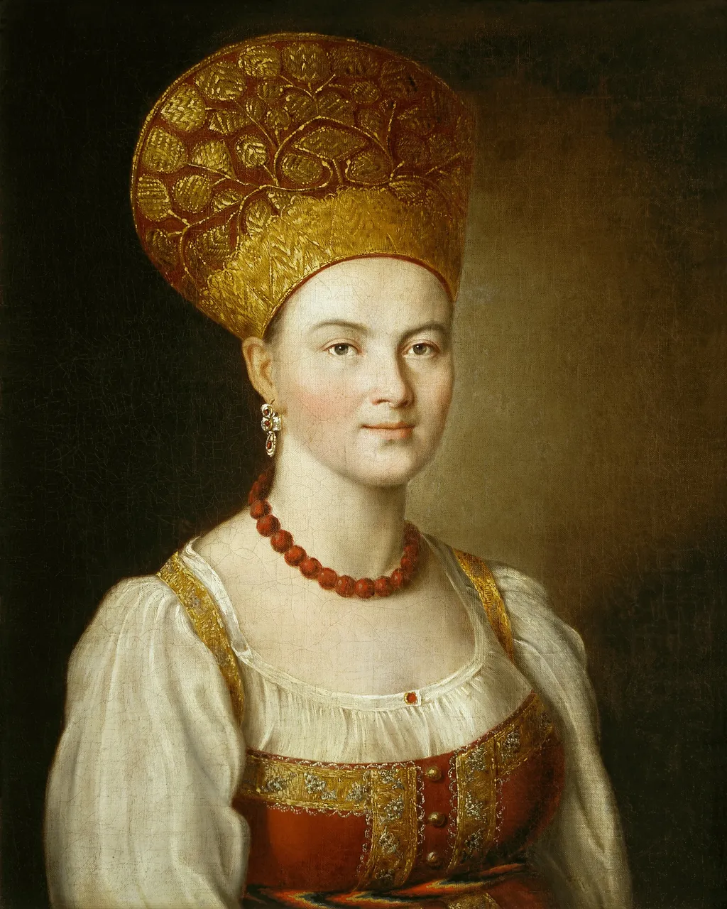 Portrait of an Unknown Woman in Russian Costume, by Ivan Argunov, oil, 1792