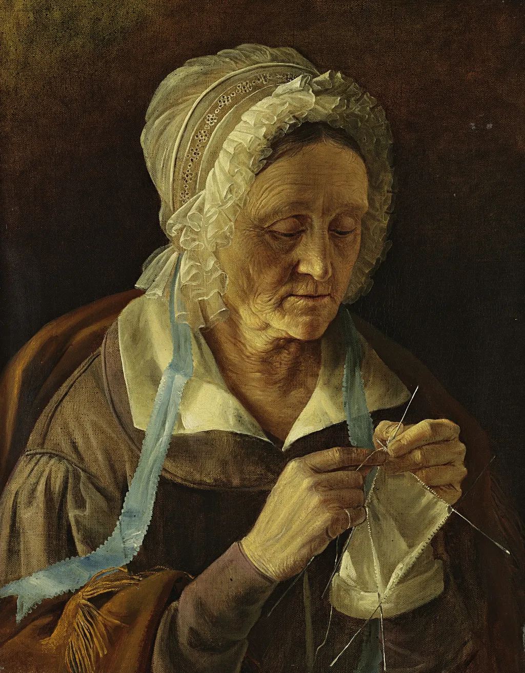 Old Woman Knitting a Sock, by Ivan Khrutsky, oil, 1838