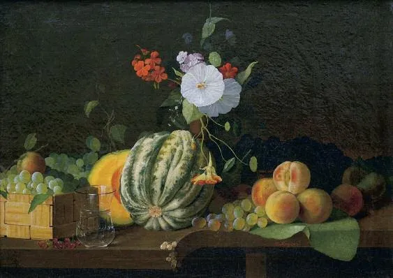 Still life. Flowers and fruits, by Ivan Khrutsky, oil, 1850