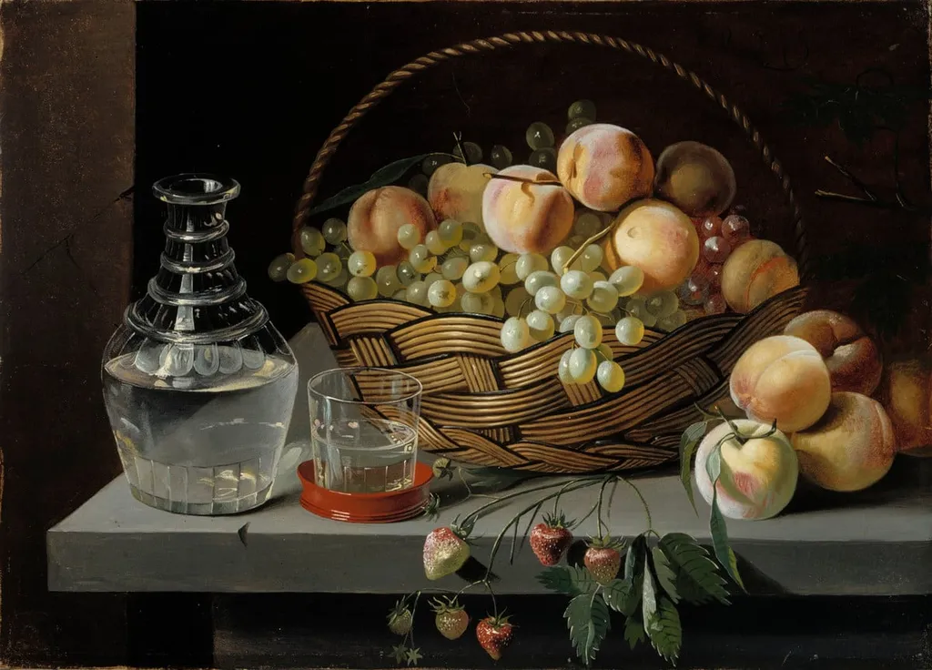 Omenoita ja viinirypäleitä korissa, by Ivan Timofejevitš Hrutski, unspecified