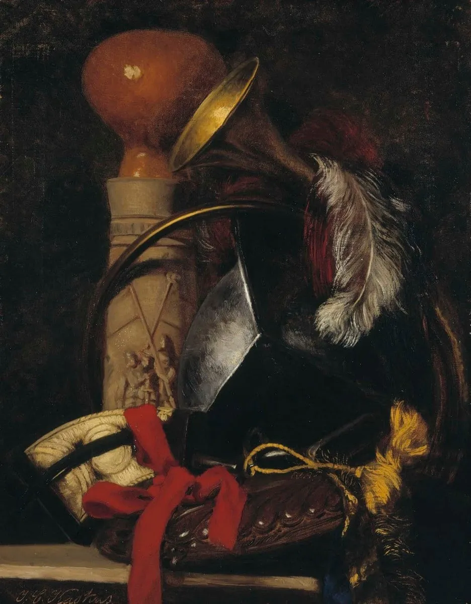 Asetelma, malja, metsätorvi, plyymejä sekä vyö, by Ivar Kaskas, unspecified