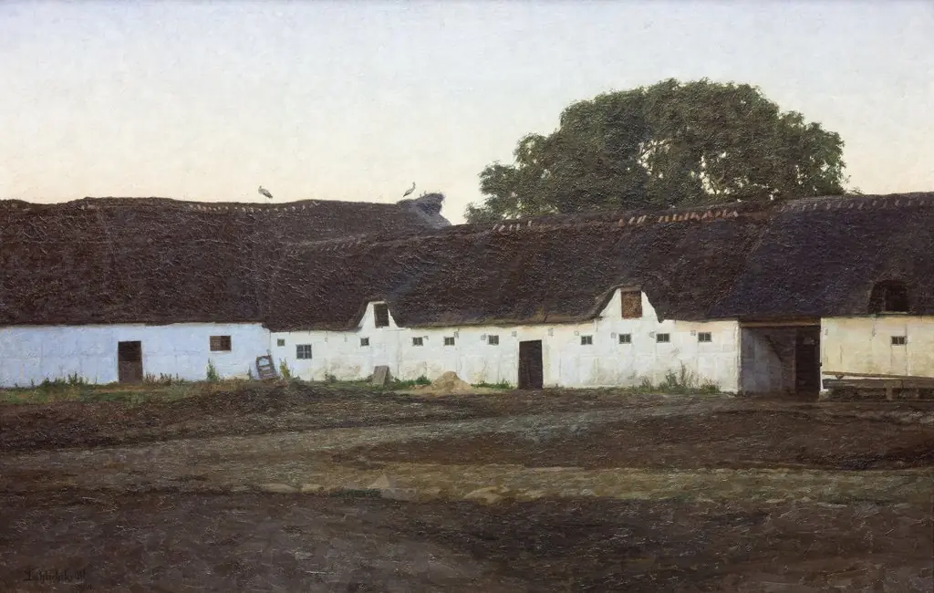 En gård i Vendsyssel. Solnedgang, by J.C. Schlichtkrull
