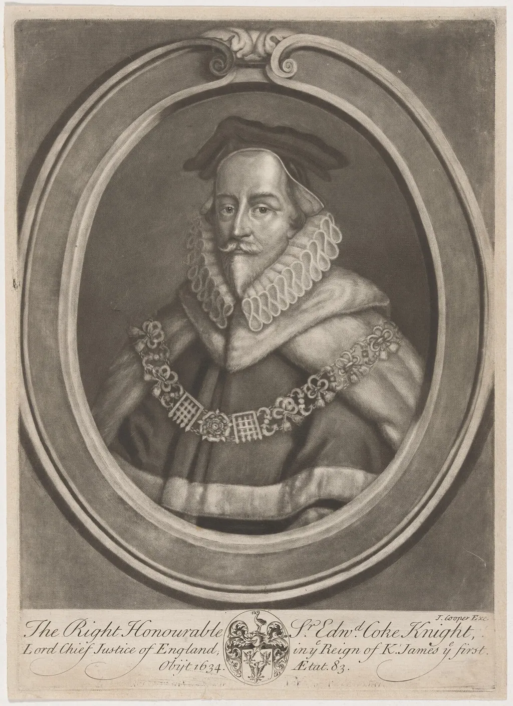 Sir Edward Coke, Knight, Lord Chief Justice, by J. Cooper, ink, 1750