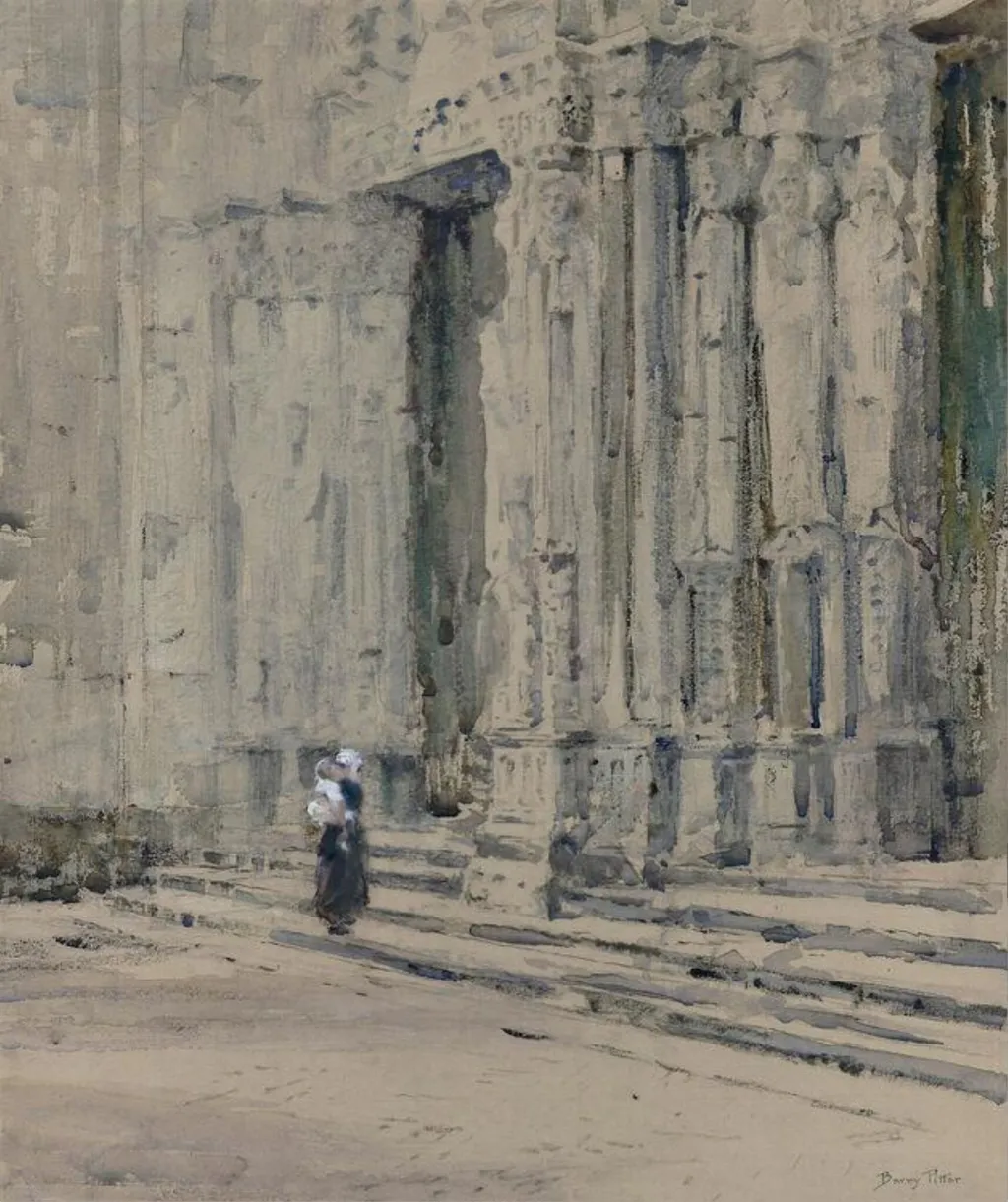 West Front, Chartres Cathedral, by J.F. Barry Pittar, watercolor, 1950