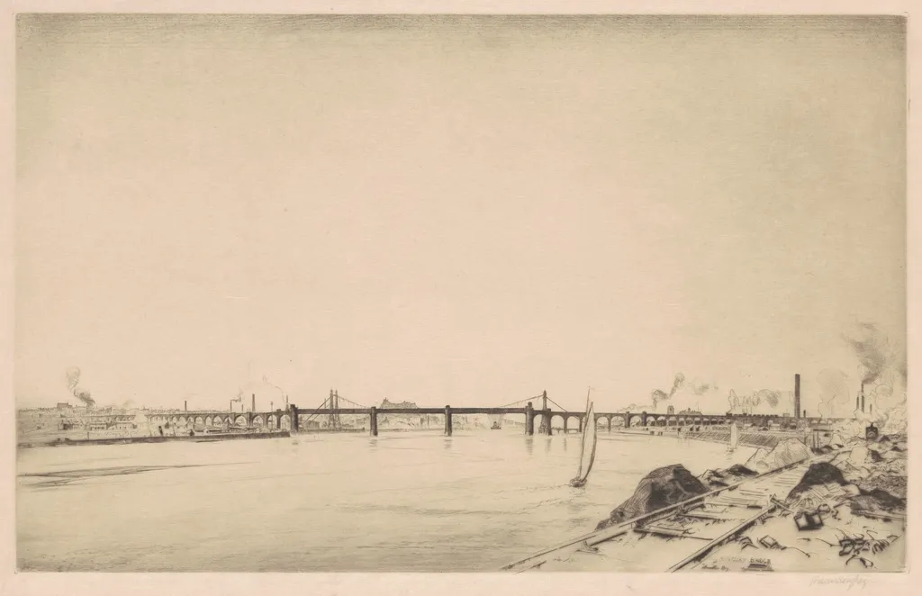Runcorn Bridge, by J. Hamilton Hay, ink, 1913
