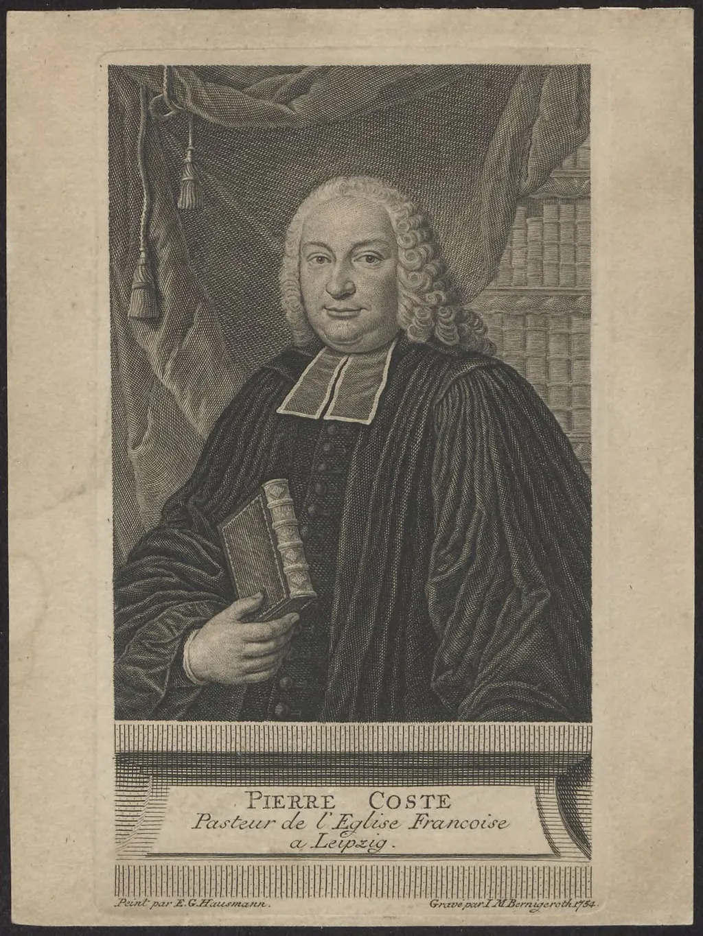 Portrait of Pierre Coste, Walloon minister in Leipzig, by J.M., Bernigeroth, unspecified, 1754