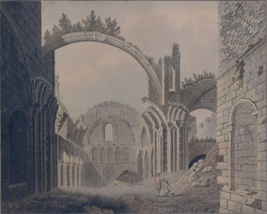 Lindisfarne Abbey, Northumberland, by J. of Warwick Roe, watercolor, 1771