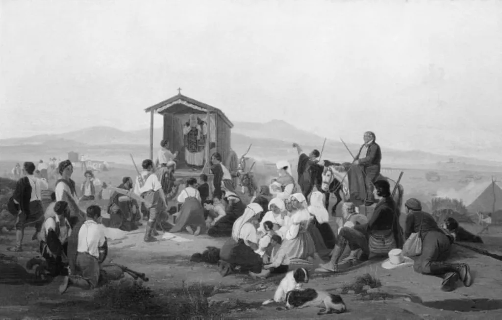 Harvest Thanksgiving Mass in the Roman Campagna, by Jørgen Sonne, oil, 1843