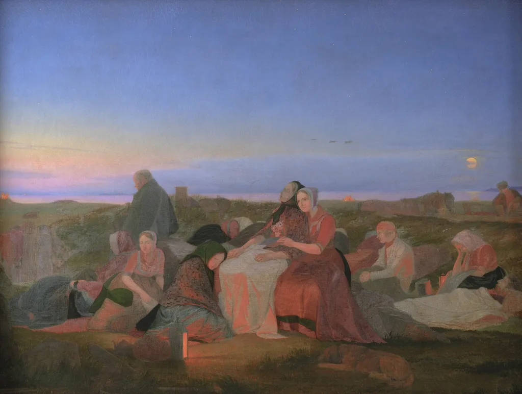 Midsummer's Eve. Sick People Asleep upon the Grave of St. Helena at Tisvilde, by Jørgen Sonne, oil, 1847