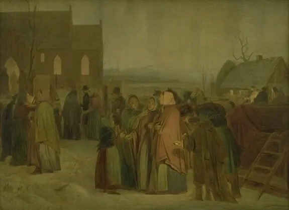 Peasants outside the Church on a Christmas Morning, by Jørgen Sonne, oil, 1853
