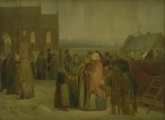 Peasants outside the Church on a Christmas Morning, by Jørgen Sonne