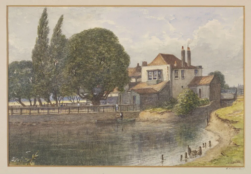 The White Hart, on the River Lea at Temple Mills, Hackney Marshes, by J. T. Wilson, watercolor, 1869