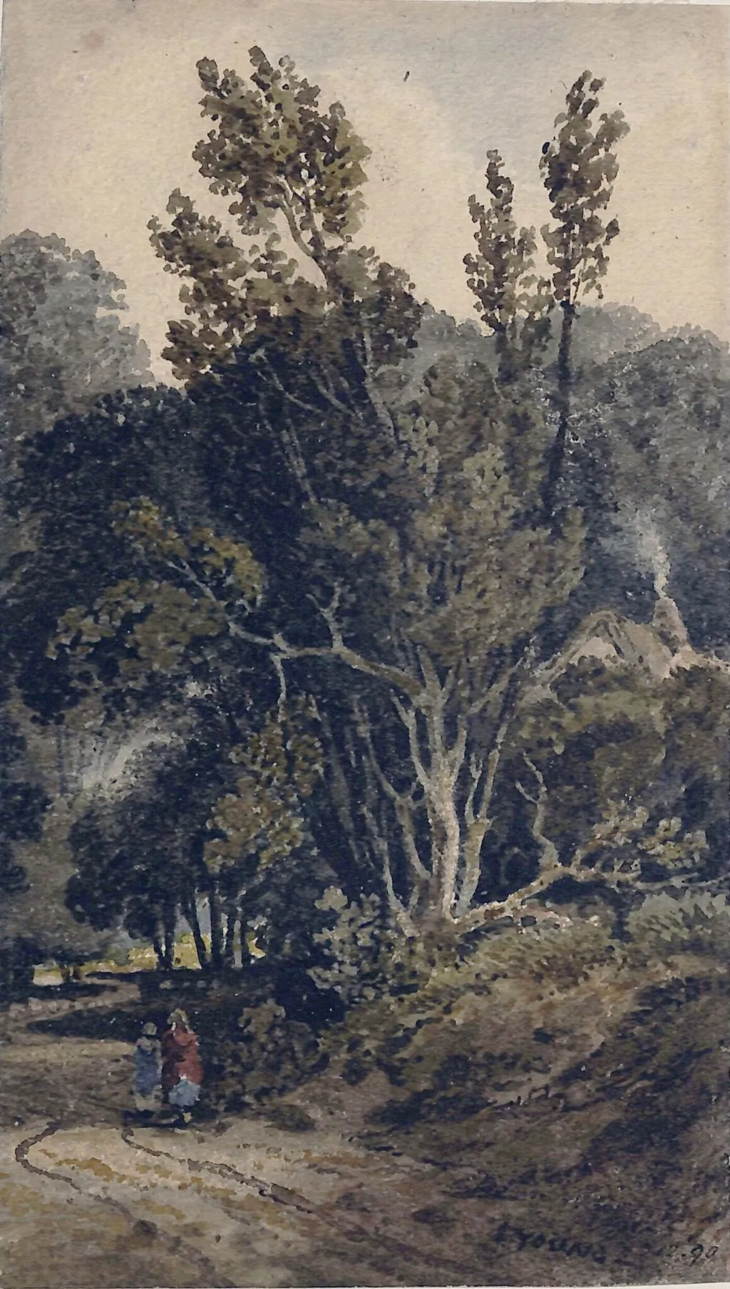 A road through a wood, with figures, by J.T. Young, watercolor, 1811
