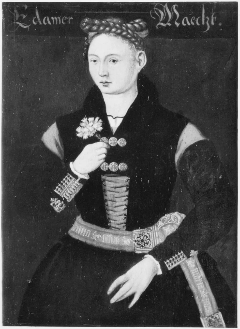 Girl from Edam in country dress, by J. van Horst, oil, 1570