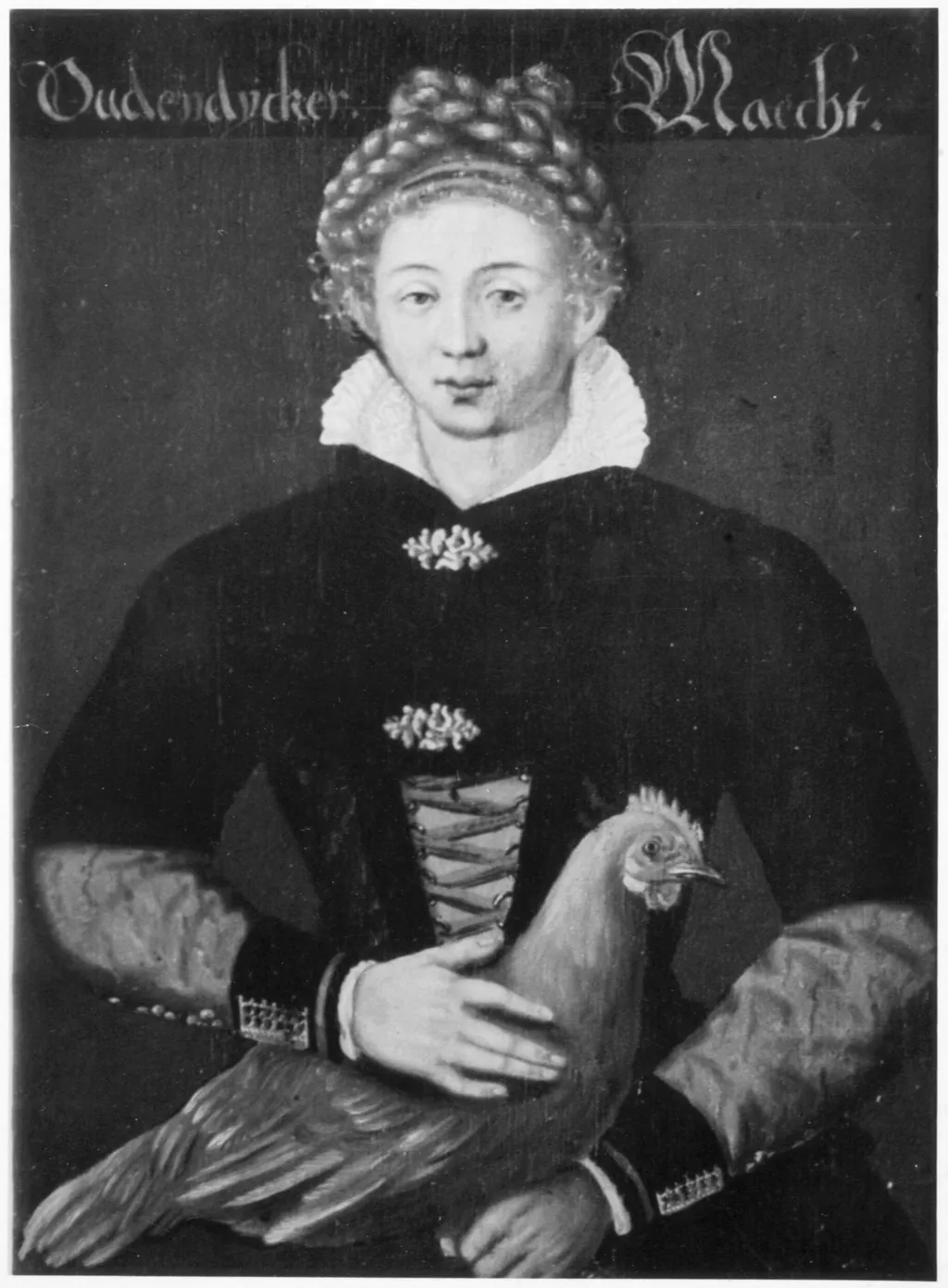 Girl from Oudendijk in country dress, by J. van Horst, oil, 1570