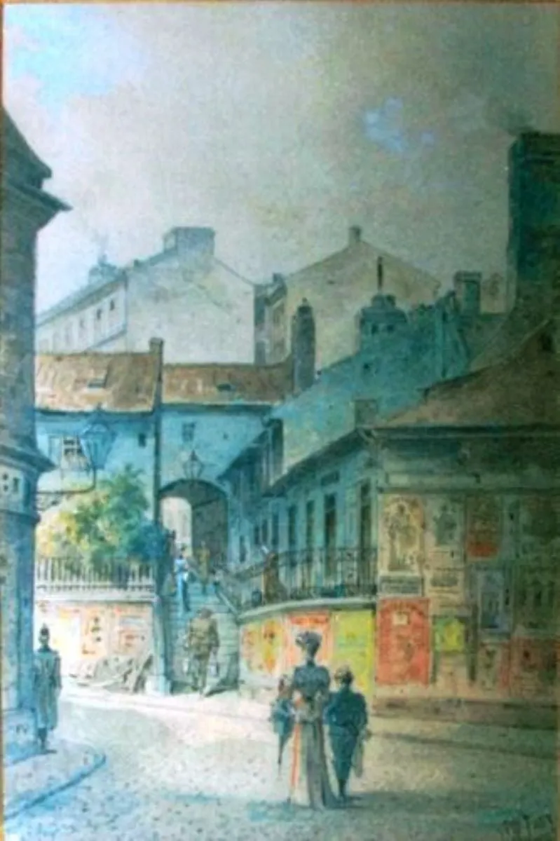 Peisaj citadin cu figuri, by J.W. Frey, unspecified
