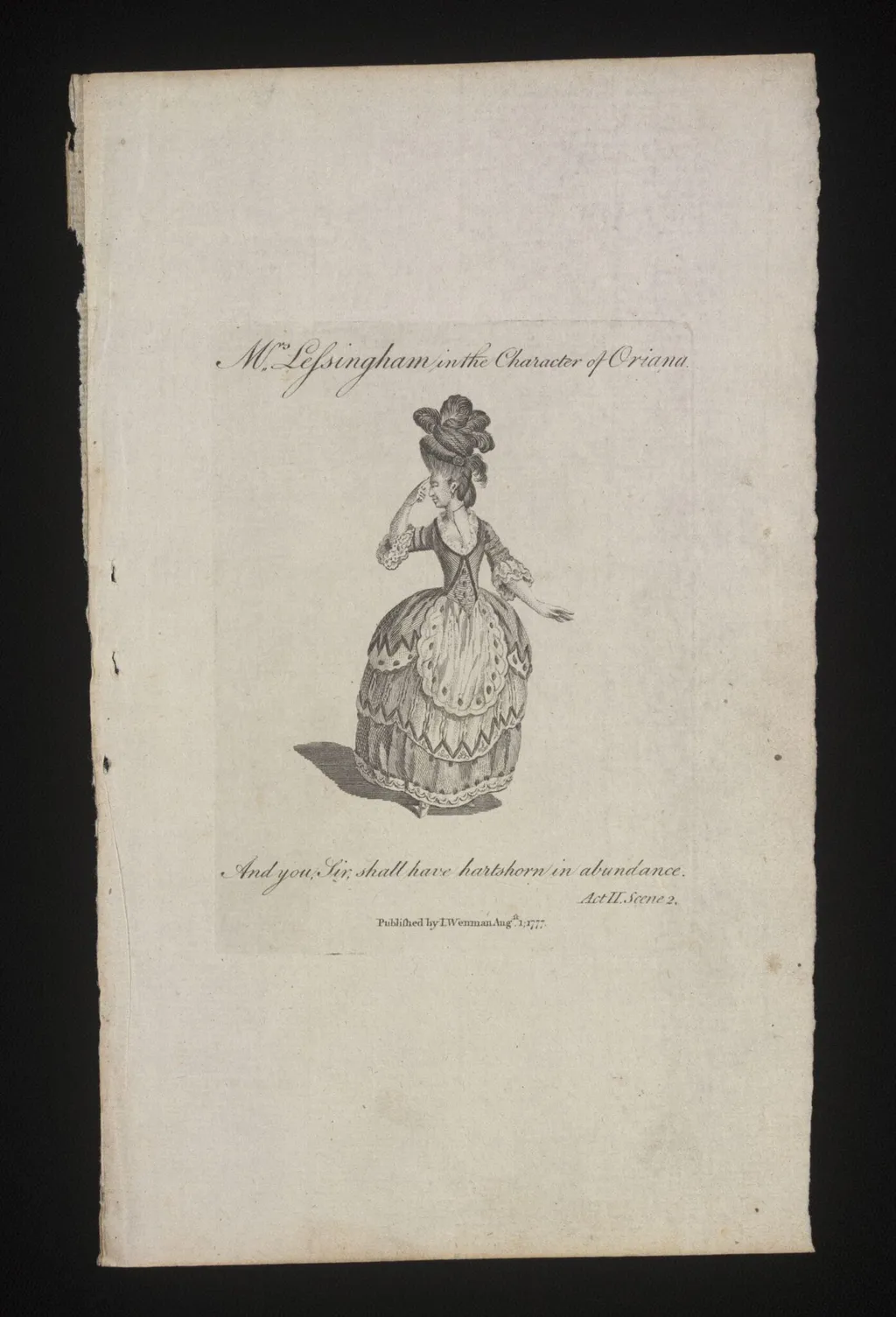 Mrs Lessingham in the character of Oriana, by J. Wenman, 1