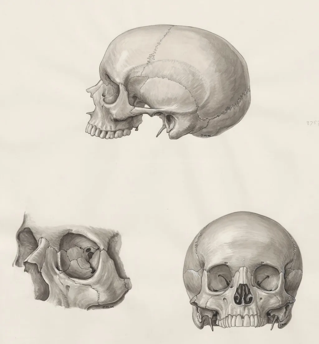 Skull seen from three sides, by J Wetselaar-Whittaker, 1970