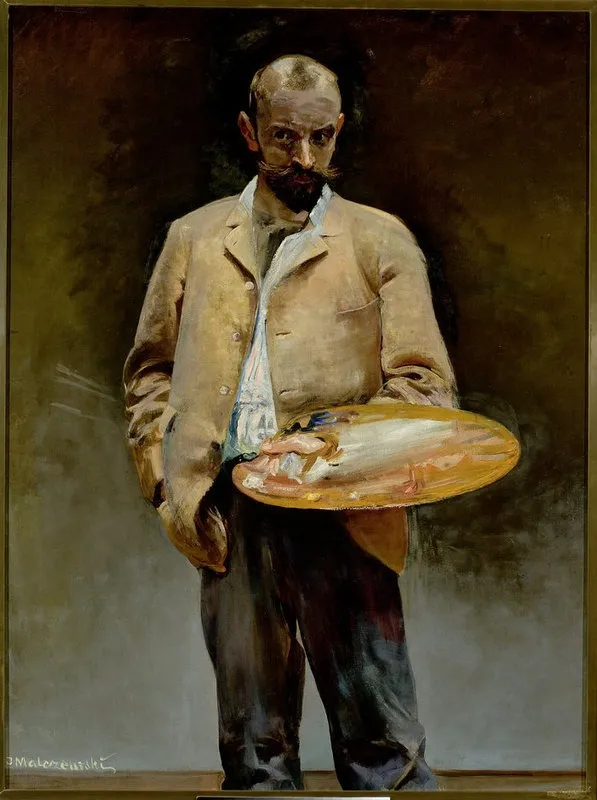 Artist's self-portrait with a palette, by Jacek Malczewski, oil, 1897