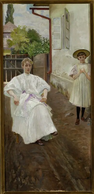 In front of the houe – artist’s wife and daughter, by Jacek Malczewski, 1898