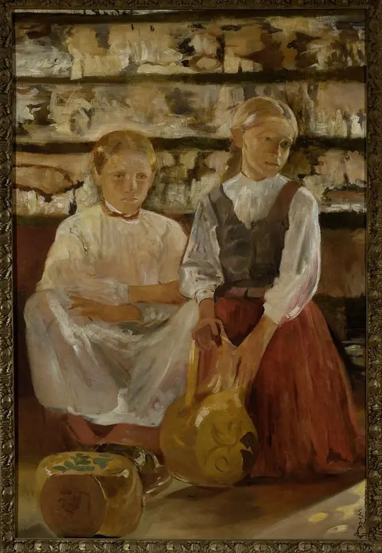 Two girls with a pitcher, by Jacek Malczewski