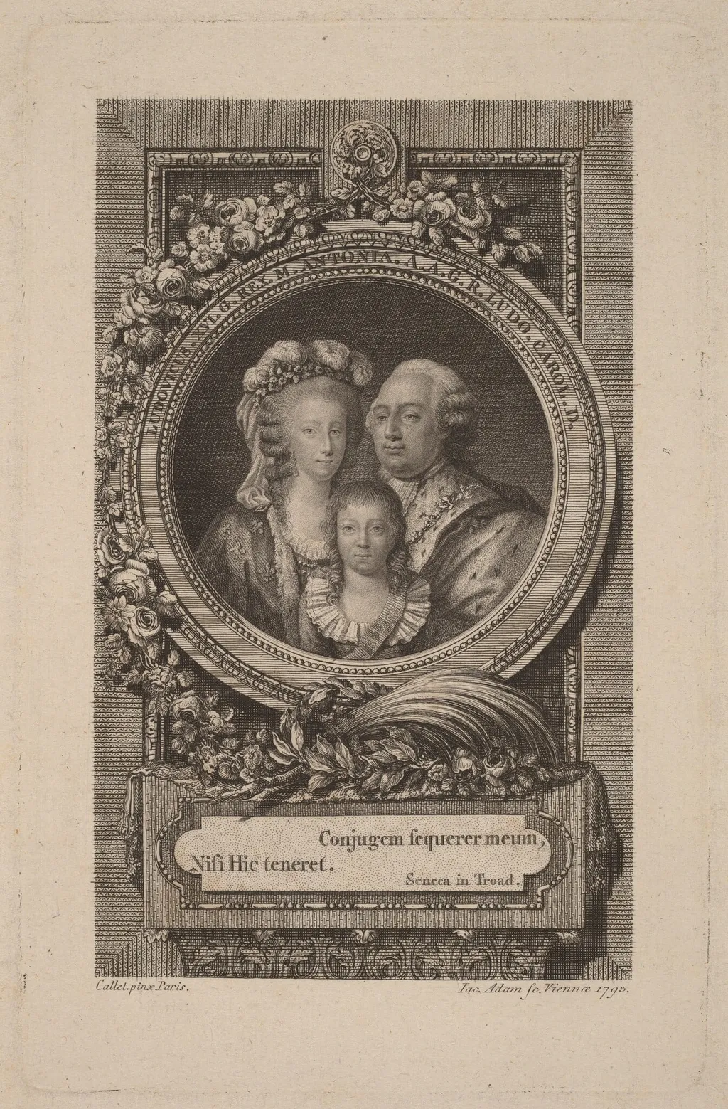 Louis XVI, Marie-Antoinette, and Louis-Charles, by Jacob Adam, ink, 1793