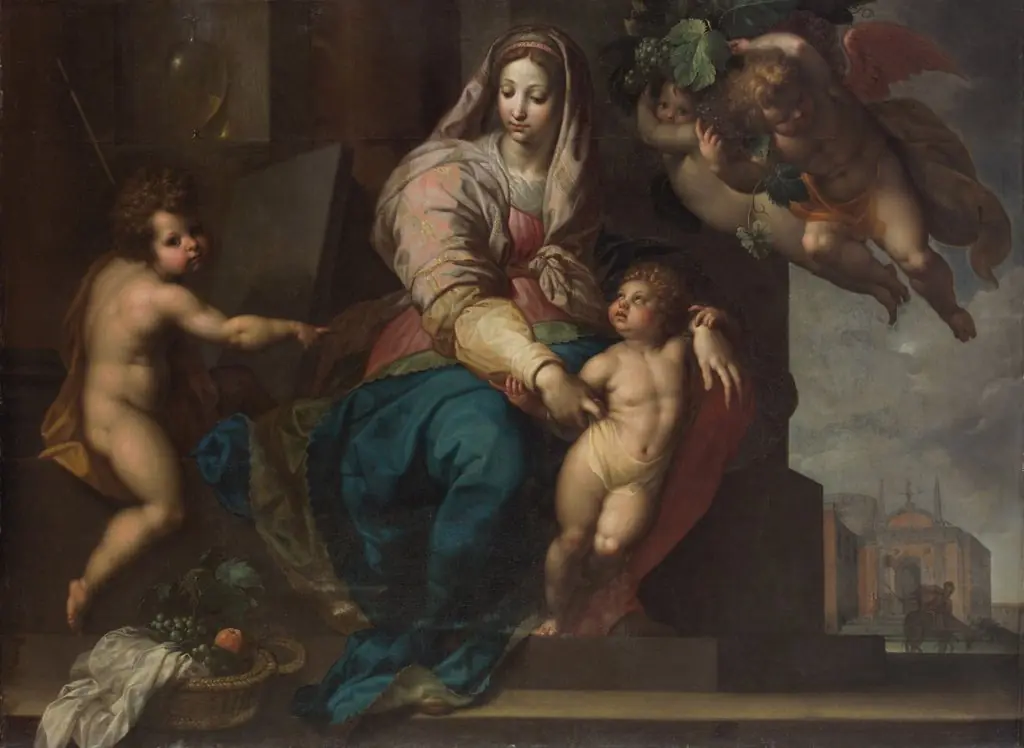 Maria mit Kind, Johannesknaben und Engeln, by Jacob Adriaensz Backer