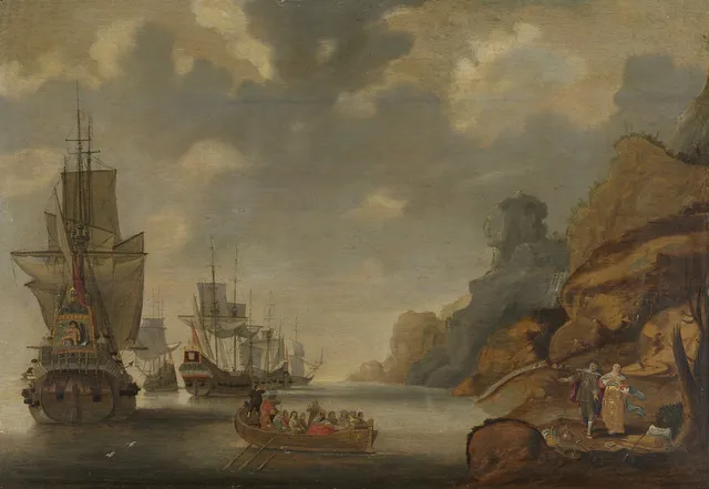 A French squadron near a rocky coast