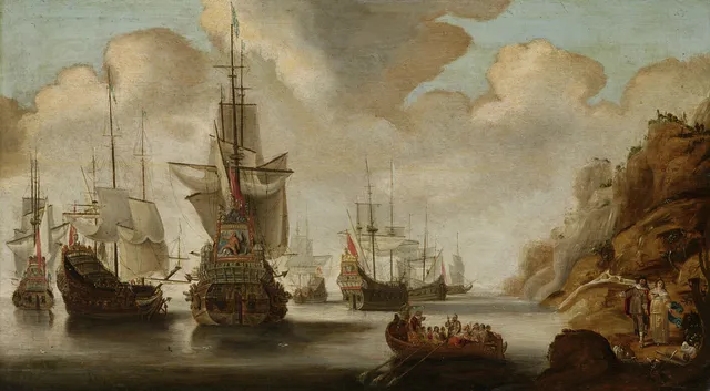 A French squadron near a rocky coast