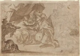 Jacob and Rebecca before Isaac [recto]