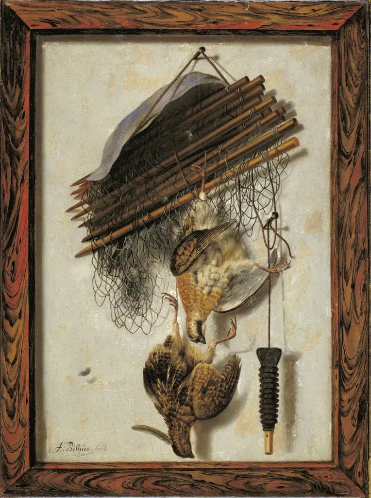 Dead Wildfowl and a Huntsman's Net. Trompe l'oeil, by Jacob Biltius