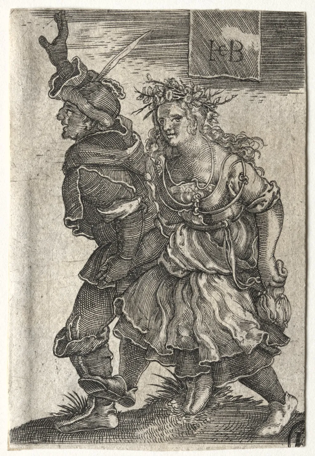 A Dancing Couple of Peasants, by Jacob Binck, 1544