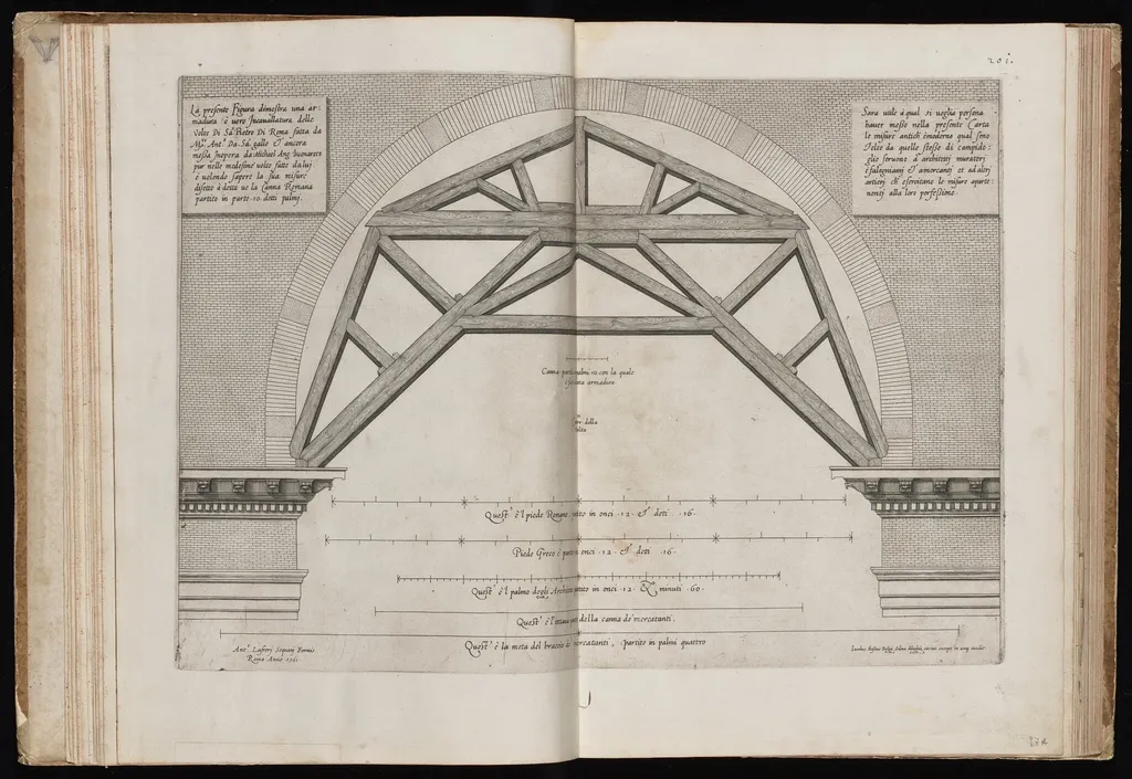 Wooden Falsework Supporting a Vault, by Jacob Bos, ink, 1561