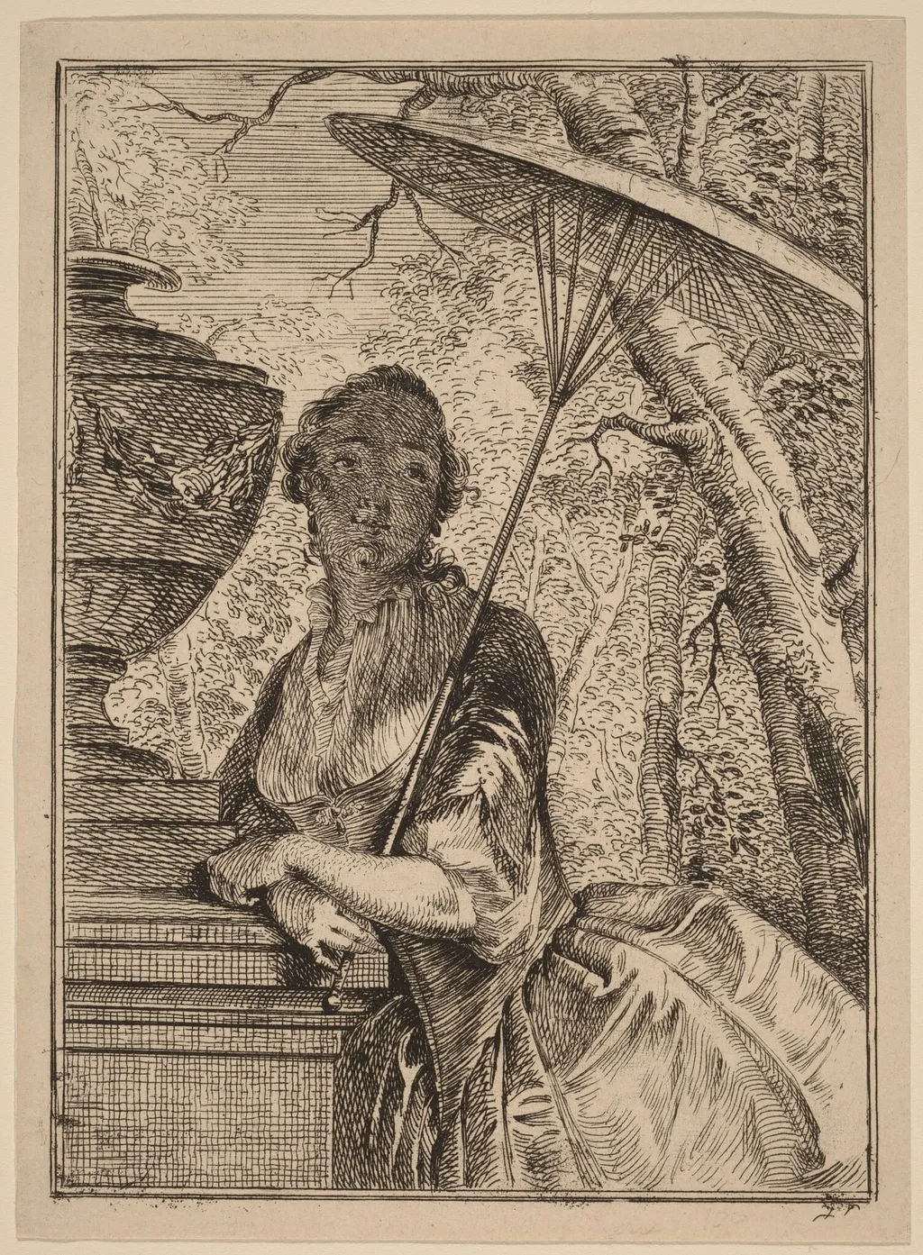 Young Woman Holding a Parasol, by Jacob Buys, ink, 1762