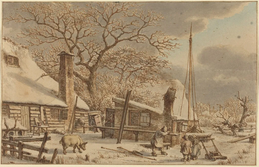 Farmyard in Winter, by Jacob Cats, ink, 1786