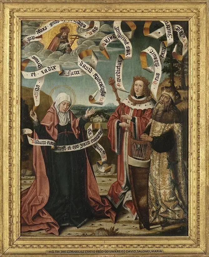 König David, Salomo und Maria Rückseite: Enthauptung Johannes d. T. (Nachfolger), by Jacob Cornelisz van Oostsanen