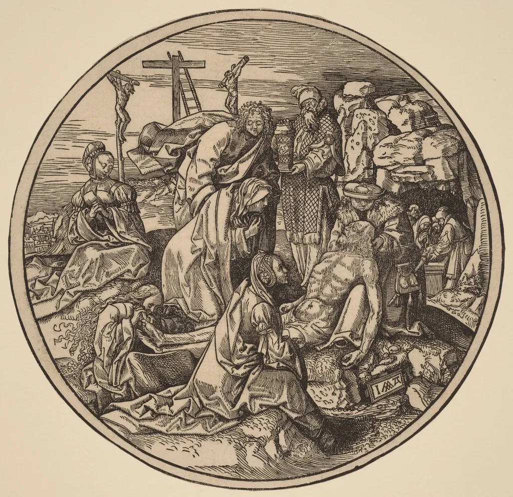 The Lamentation and Entombment, by Jacob Cornelisz van Oostsanen, ink, 1514