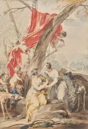 Jupiter (in the guise of Diana) and Callisto, by Jacob de Wit
