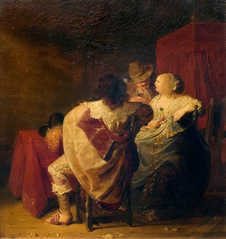 A Lady and Two Gentlemen at a Table, by Jacob Duck, oil